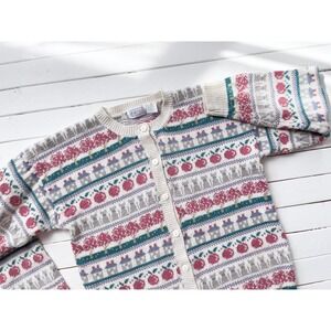 vtg Ashley cat apple farm Fair Isle‎ cardigan sweater